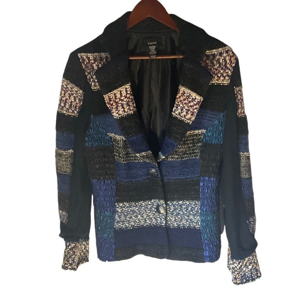 Kaktus Mix Media Patchwork Blazer, Large. Blue. Cottagecore #countrycore funky! - Picture 2 of 16